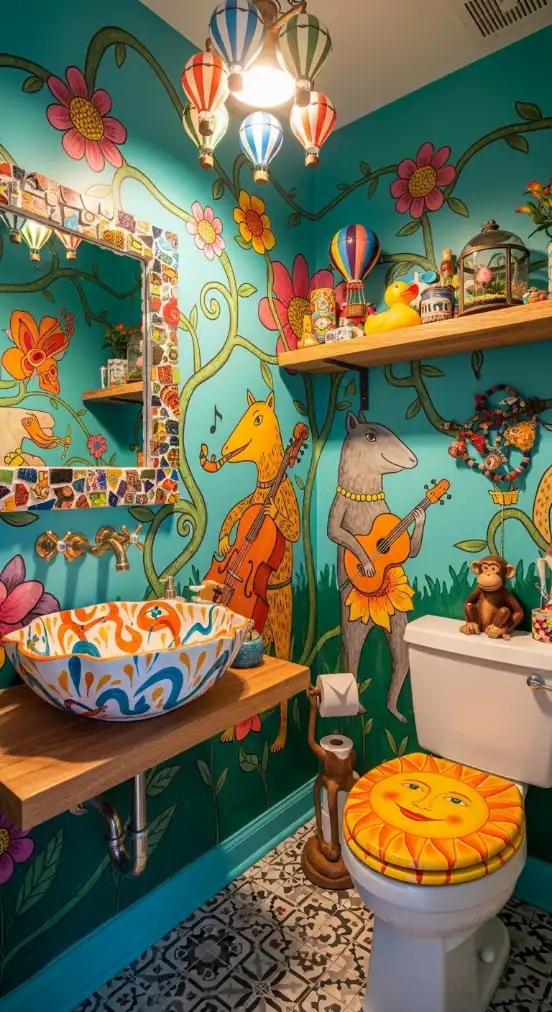 22 Bold & Inspiring Quirky Home Decor Bathroom Ideas for a Fun and Creative Space 17 Hand-Painted Bathroom Walls or Tiles