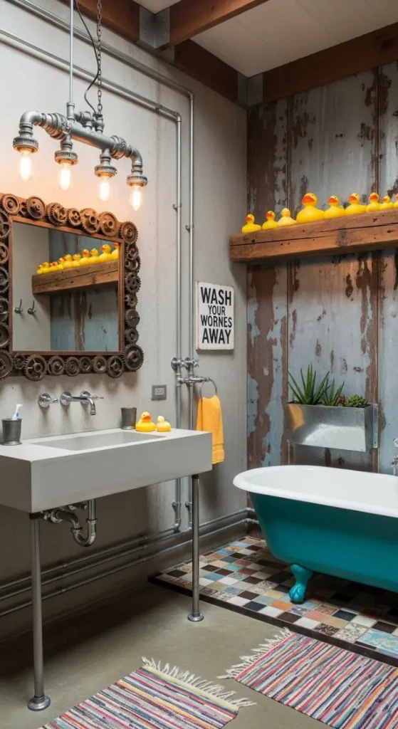 21 Industrial Quirky Home Decor | Creative Ideas for Bold Urban Interiors 21 Industrial Bathroom with Playful Accents