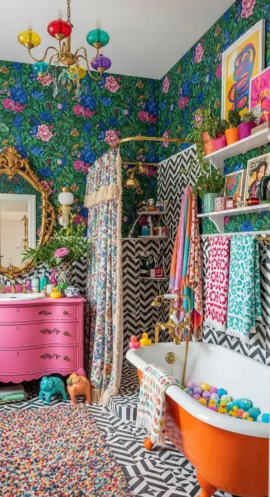 22 Bold & Inspiring Quirky Home Decor Bathroom Ideas for a Fun and Creative Space 23 Maximalist Quirky Bathroom Styling
