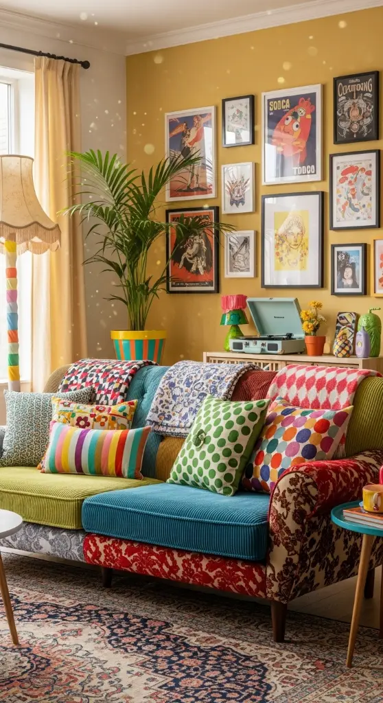 21 Maximalist Quirky Home Decor Ideas to Transform Your Space 6 Mix-and-Match Cushions and Throws