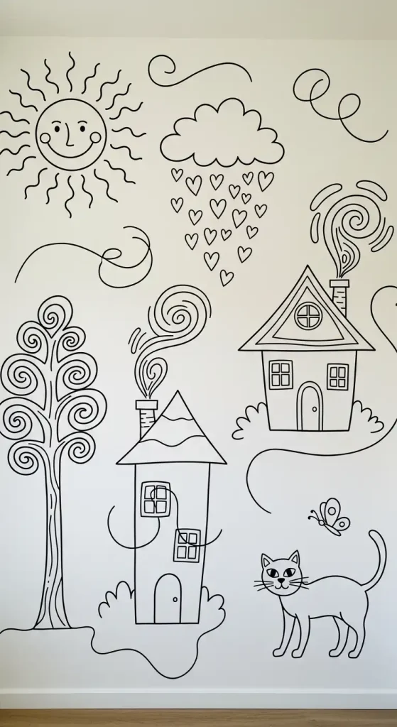 19 Quirky Home Decor Painting Ideas That Add Creative Energy & Bold Personality 6 Quirky Line Art Wall Paintings