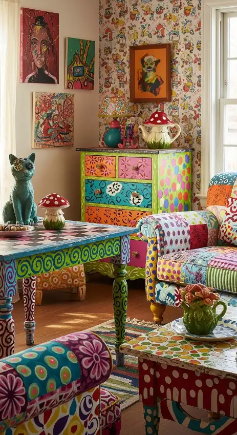 19 Quirky Home Decor Painting Ideas That Add Creative Energy & Bold Personality 7 Hand-Painted Furniture Pieces