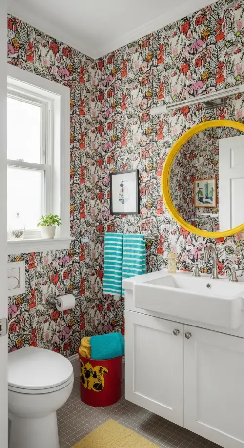 22 Bold & Inspiring Quirky Home Decor Bathroom Ideas for a Fun and Creative Space 7 Playful Bathroom Wallpaper Designs