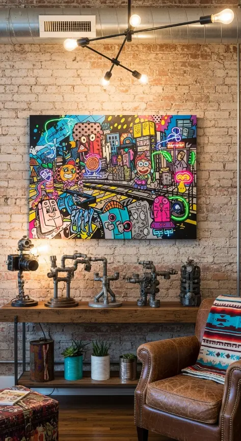 21 Industrial Quirky Home Decor | Creative Ideas for Bold Urban Interiors 8 Bold Wall Art on Raw Walls