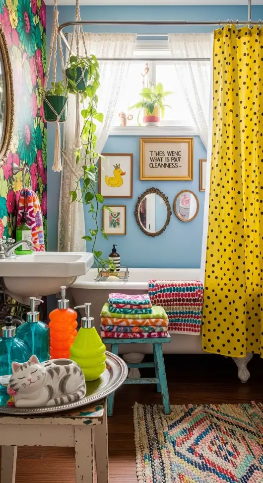22 Bold & Inspiring Quirky Home Decor Bathroom Ideas for a Fun and Creative Space 8 Mismatched Bathroom Accessories