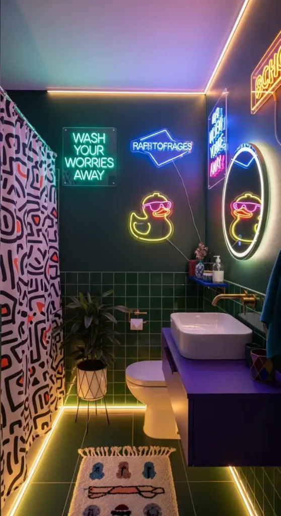22 Bold & Inspiring Quirky Home Decor Bathroom Ideas for a Fun and Creative Space 9 Neon Signs for Bathroom Walls