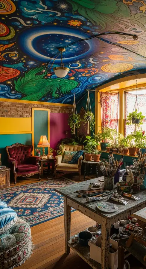 19 Quirky Home Decor Painting Ideas That Add Creative Energy & Bold Personality 9 Painted Ceilings with Artistic Patterns