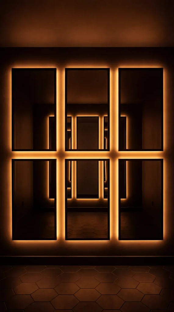 18 Home Gym Mirror Ideas With Black Frame Wall That Creates Infinite Space Illusion 10 10. Black Frame Mirror Wall With Integrated LED Strip Lighting