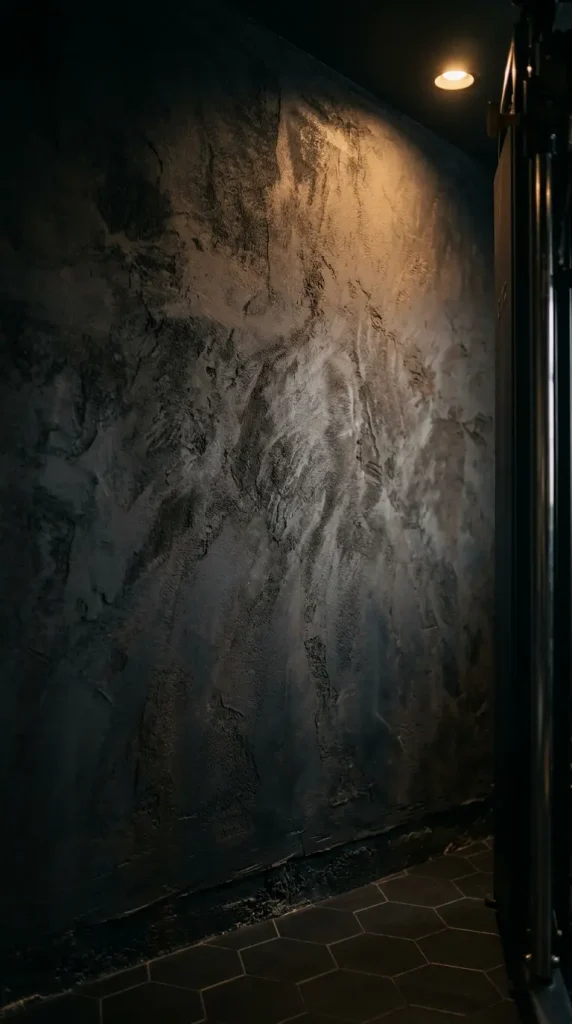 20 Luxury Home Gym Ideas - Dark Boutique Fitness Studio 11 Add Dark Limewash Texture to One Accent Wall