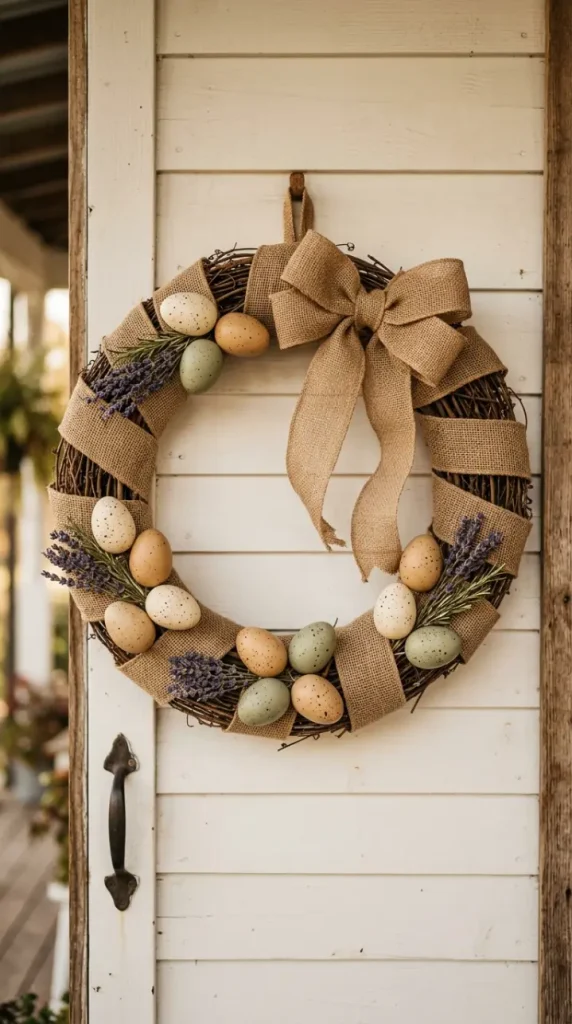 22 Cutest Easter Home Decor Speckled Egg Front Door Wreath 11 Speckled Egg and Lamb's Ear Wreath