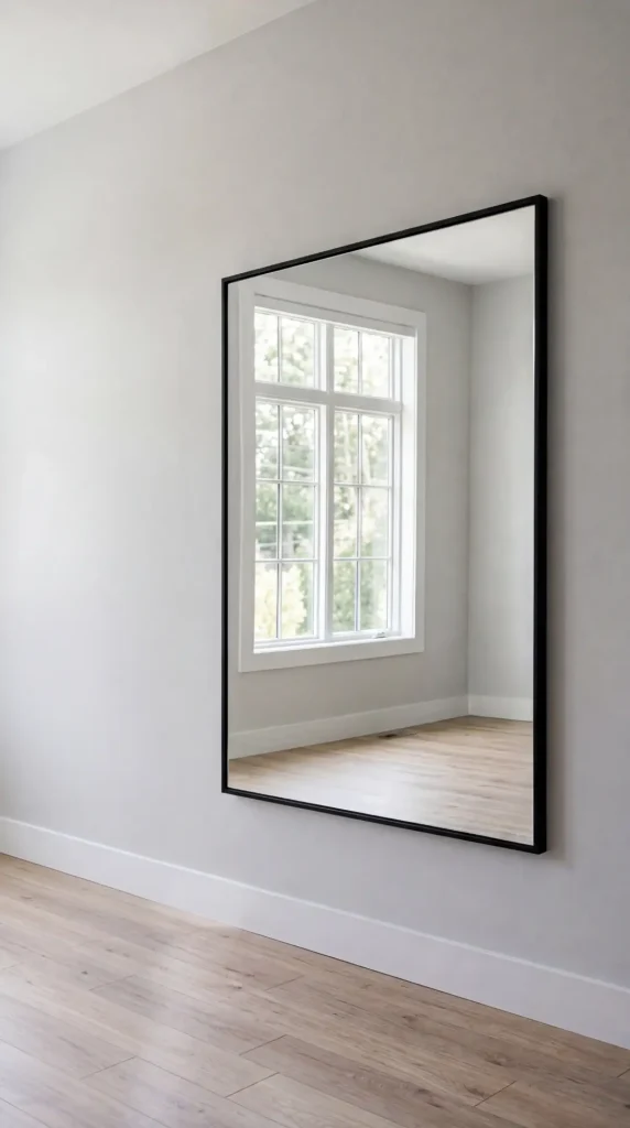 18 Home Gym Mirror Ideas With Black Frame Wall That Creates Infinite Space Illusion 12 12. Black Frame Mirror Panel Positioned to Reflect Natural Light