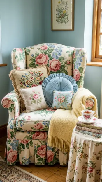 22 Cutest Easter Home Decor - Grandmillennial Chintz Style 13 13. Arrange a Chintz-Covered Armchair as the Easter Reading Corner