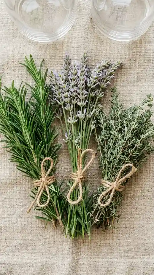 18 DIY Spring Party Decor Ideas - Elevated Mimosa Bar Setup 13 Create a Spring Herb Bundle as a Natural Bar Decoration