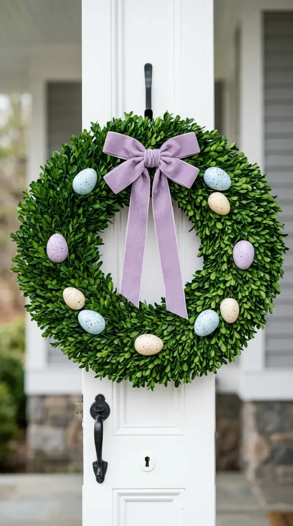 22 Cutest Easter Home Decor Speckled Egg Front Door Wreath 13 Speckled Egg and Fresh Greenery Spring Wreath