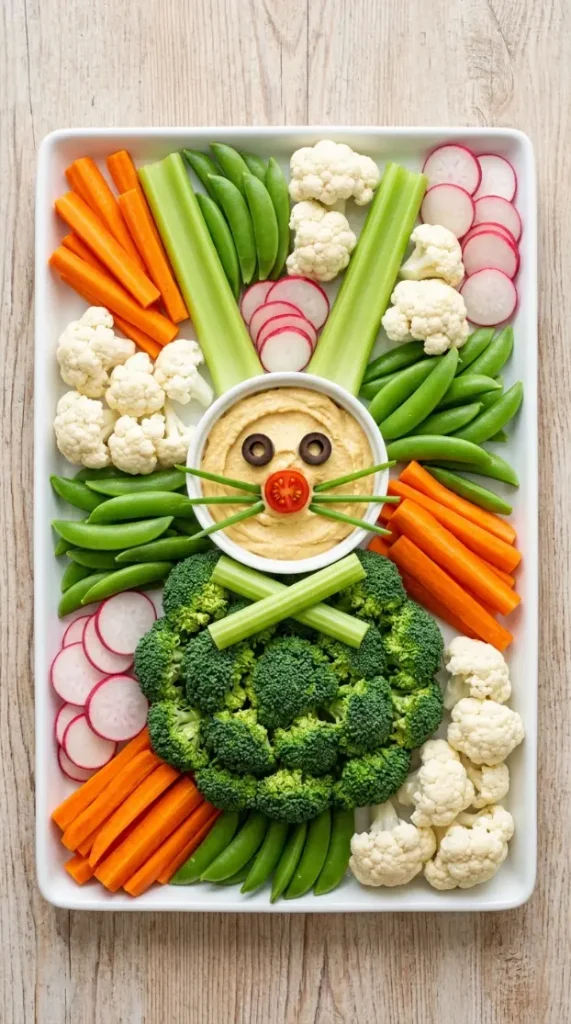 20 Cutest Easter Home Decor Bunny Charcuterie Board 13 Spring Crudités Bunny Tray With Hummus Dip