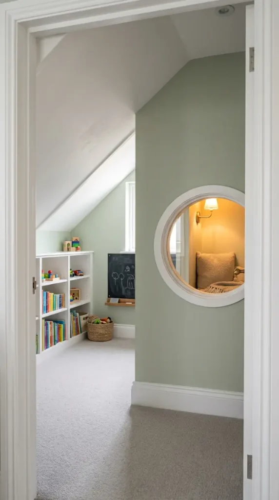 20 Staircase Storage Ideas With a Luxury Pet Nook Build 13 13. Under-Stair Kids' Playroom With Built-In Pet Observation Window