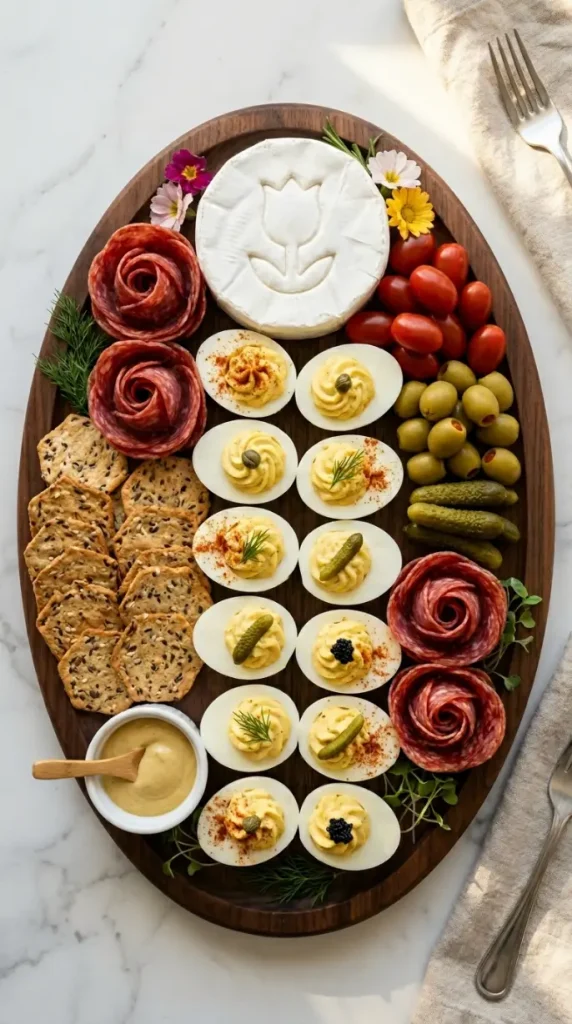 20 Cutest Easter Home Decor Bunny Charcuterie Board 14 Easter Brunch Deviled Egg and Charcuterie Board