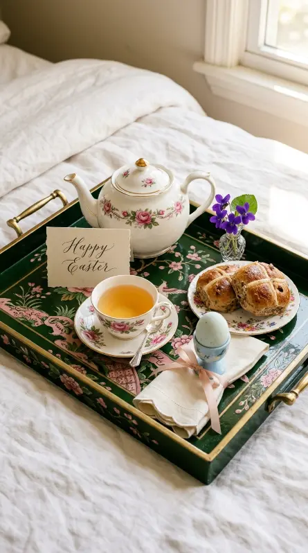 22 Cutest Easter Home Decor - Grandmillennial Chintz Style 14 14. Set a Grandmillennial Easter Breakfast Tray