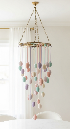 22 Cutest Easter Home Decor Easter Tree Statement Piece 15 Hanging Egg Chandelier Easter Tree