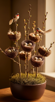 22 Cutest Easter Home Decor Easter Tree Statement Piece 16 Woodland Easter Tree With Mini Bird Nests