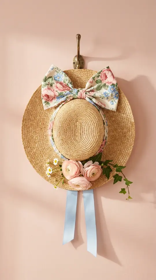 22 Cutest Easter Home Decor - Grandmillennial Chintz Style 17 17. Create a Chintz and Ribbon Easter Bonnet Display