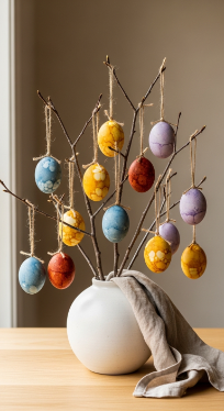 22 Cutest Easter Home Decor Easter Tree Statement Piece 19 Easter Tree With Dyed Naturally-Colored Eggs