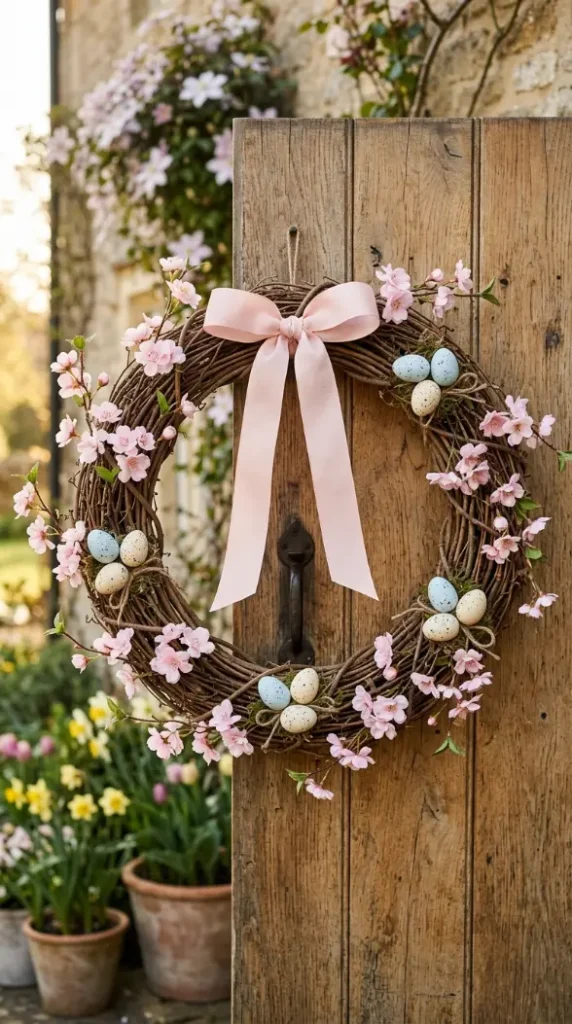 22 Cutest Easter Home Decor Speckled Egg Front Door Wreath 19 Speckled Egg and Dried Orange Slice Wreath