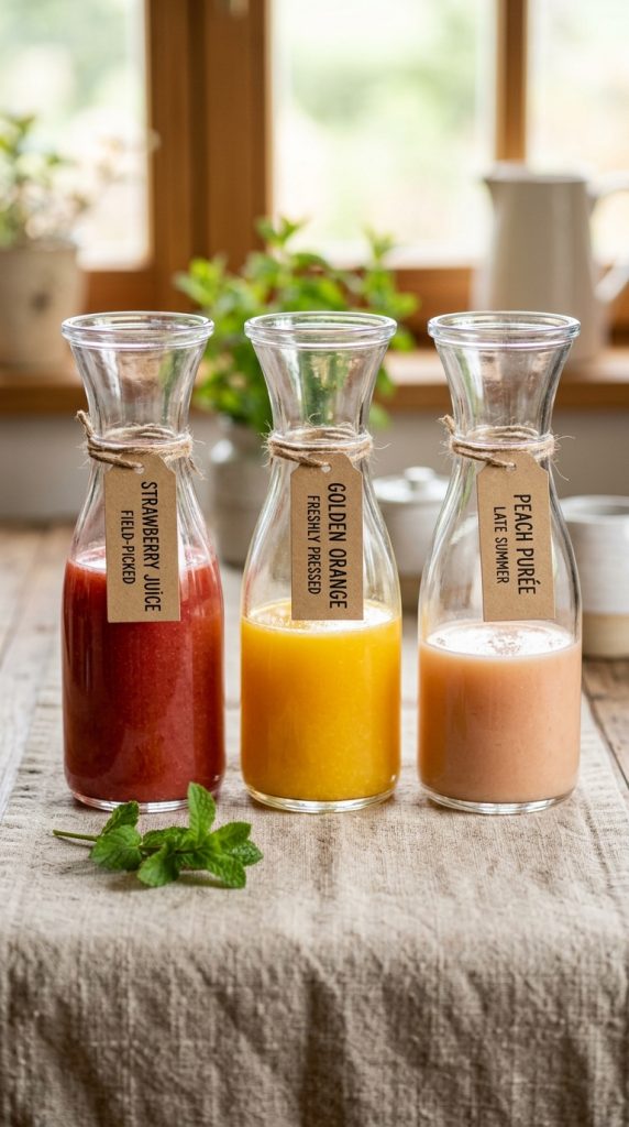 18 DIY Spring Party Decor Ideas - Elevated Mimosa Bar Setup 2 Replace Juice Cartons With Glass Carafes and Label Them Beautifully