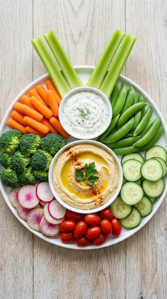 20 Cutest Easter Home Decor Bunny Charcuterie Board 2 Veggie Bunny Board With Ranch Dip Bowl