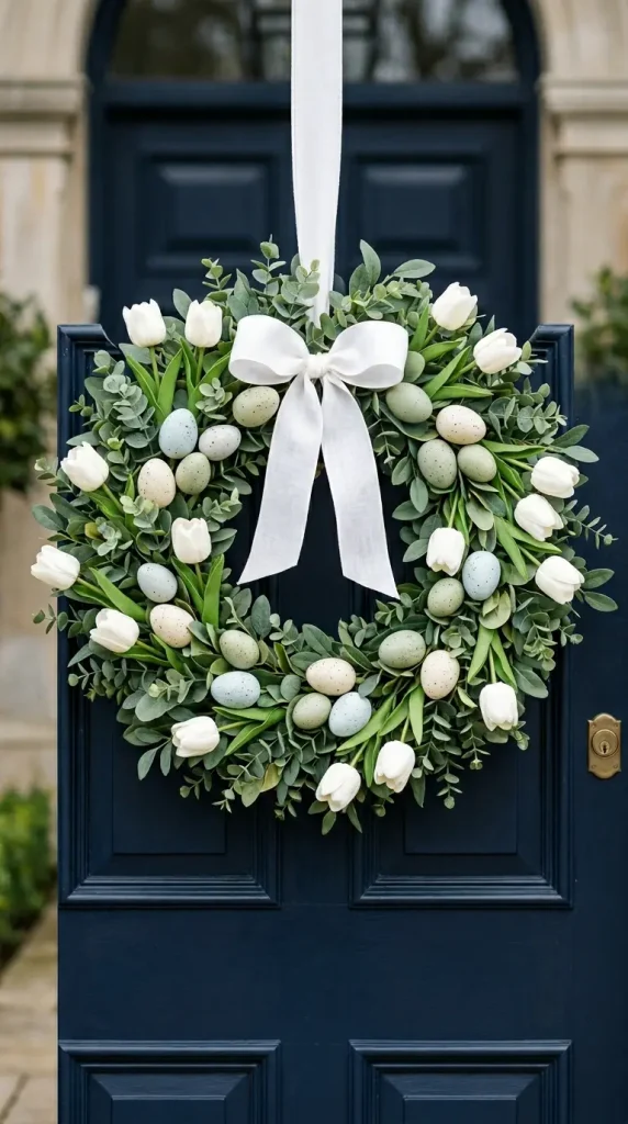 22 Cutest Easter Home Decor Speckled Egg Front Door Wreath 21 Speckled Egg and Sweet Pea Cascade Wreath