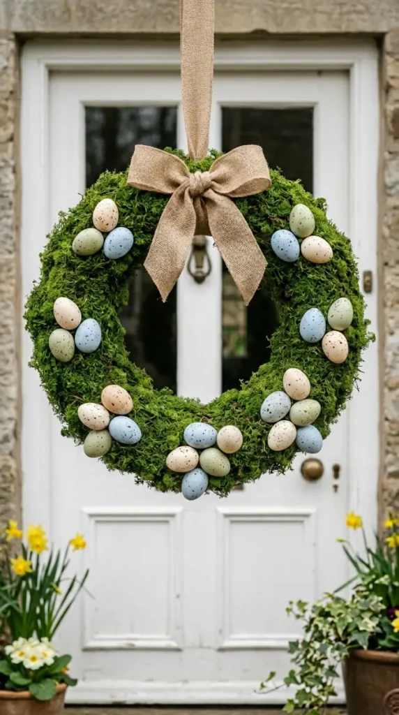 22 Cutest Easter Home Decor Speckled Egg Front Door Wreath 22 Speckled Egg and Preserved Magnolia Leaf Wreath