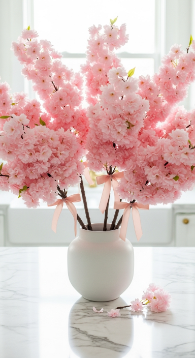 22 Cutest Easter Home Decor Easter Tree Statement Piece 3 Cherry Blossom Branch Tree With Pink Ribbon Bows