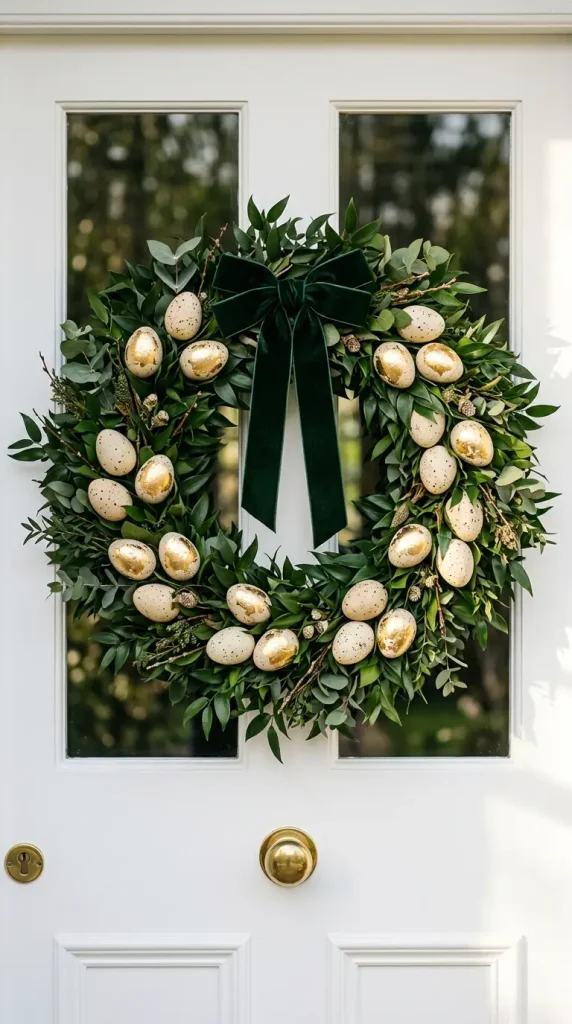 22 Cutest Easter Home Decor Speckled Egg Front Door Wreath 3 Speckled Egg and Eucalyptus Minimalist Wreath