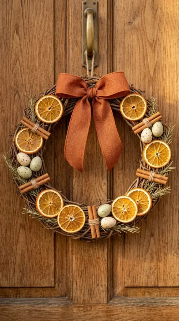 22 Cutest Easter Home Decor Speckled Egg Front Door Wreath 4 Speckled Egg and Spring Blossom Grapevine Wreath