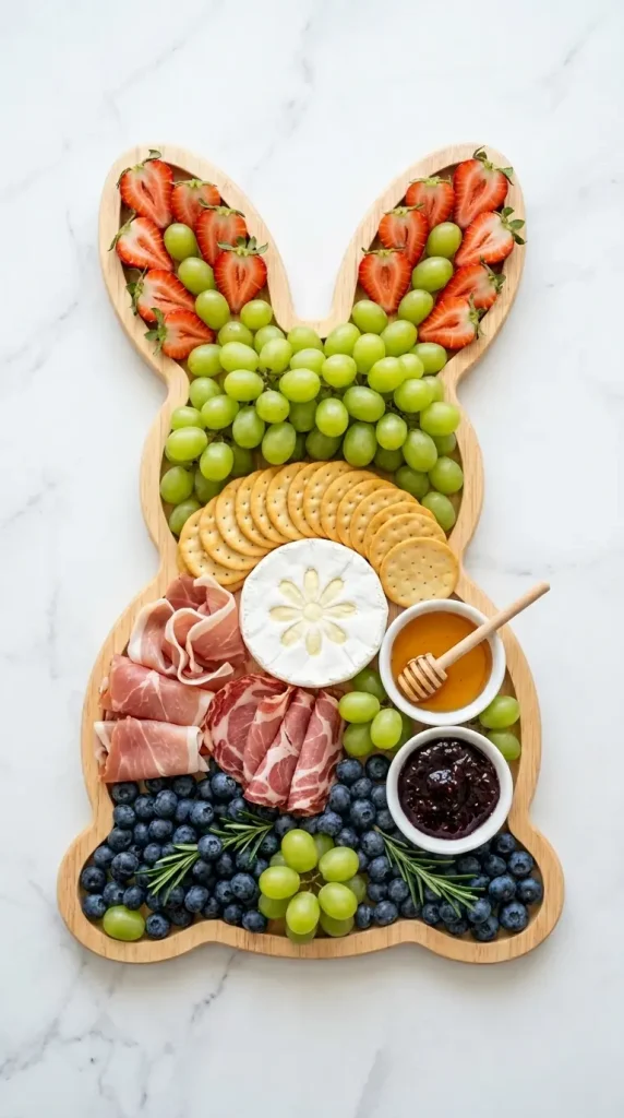 20 Cutest Easter Home Decor Bunny Charcuterie Board 5 Bunny-Shaped Board With Spring Produce