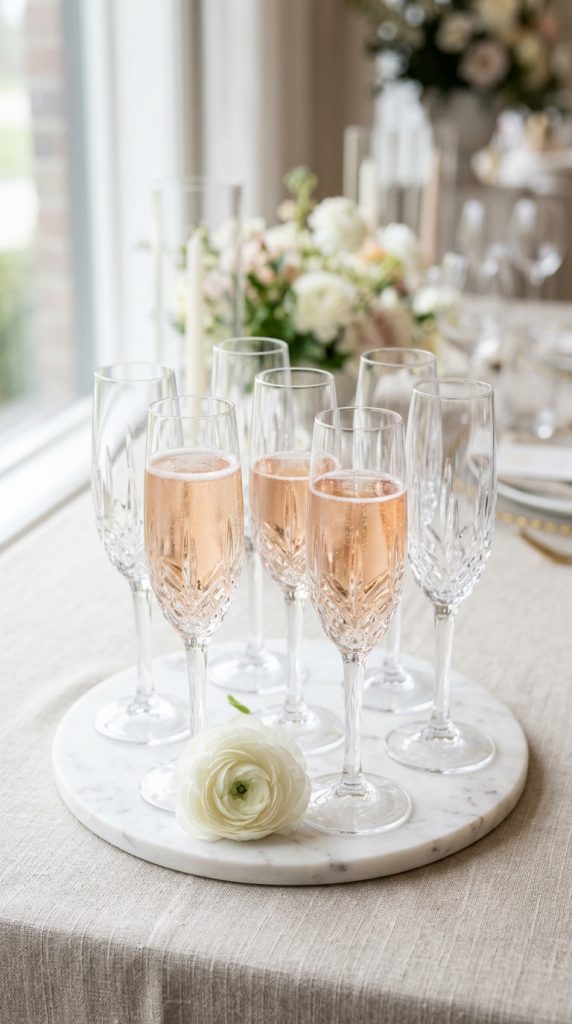 18 DIY Spring Party Decor Ideas - Elevated Mimosa Bar Setup 7 7. Use Crystal Champagne Flutes for a Luxury Drink Experience 1