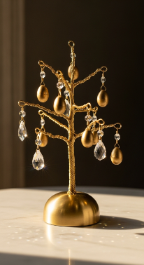 22 Cutest Easter Home Decor Easter Tree Statement Piece 8 Gold Wire Branch Tree With Hanging Crystal Drops and Micro Eggs