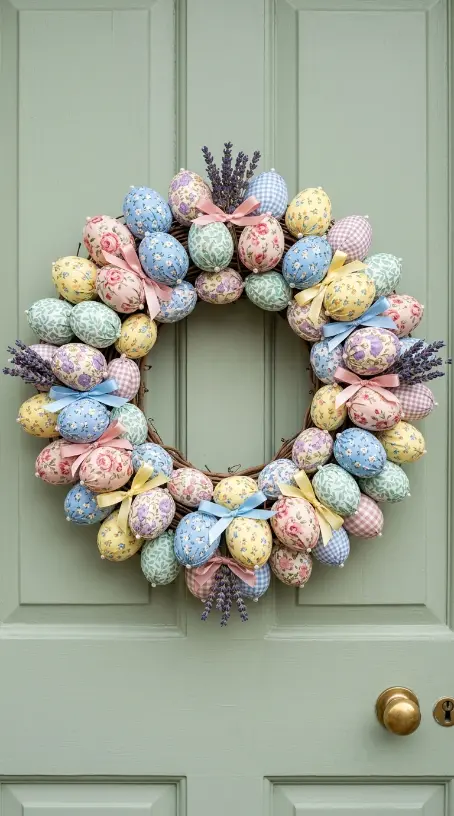22 Cutest Easter Home Decor - Grandmillennial Chintz Style 8 8. Make a Chintz and Ribbon Easter Egg Wreath