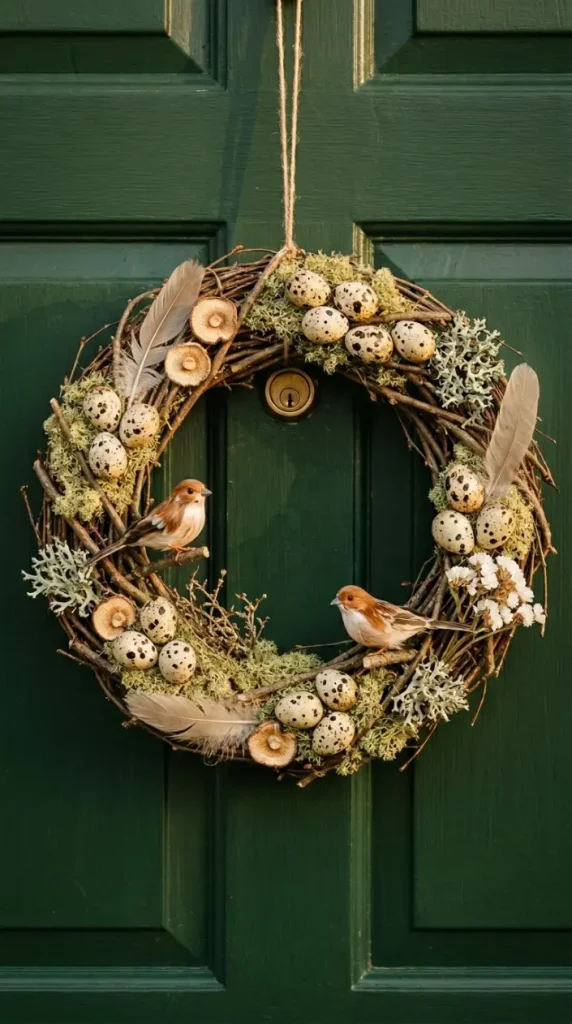 22 Cutest Easter Home Decor Speckled Egg Front Door Wreath 9 Speckled Egg Bird Nest Wreath