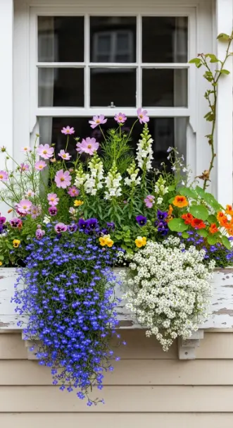 18 Spring Front Porch Ideas - Wildflower Cottage Style 9 9. Window Box Overflowing with Mixed Wildflowers