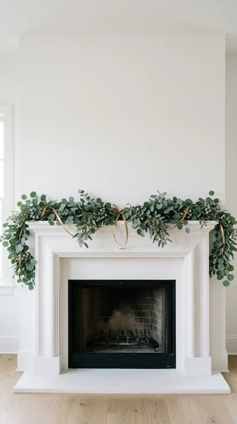 22 Classy Easter Decor Ideas That Feel Quietly Luxurious 7 Eucalyptus and Brass Ribbon Mantel Garland 1