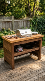 18 Easy Outdoor Kitchen DIY Ideas Pallet Wood Bar Grill 1 1. Classic Pallet Grill Station With Butcher Block Counter