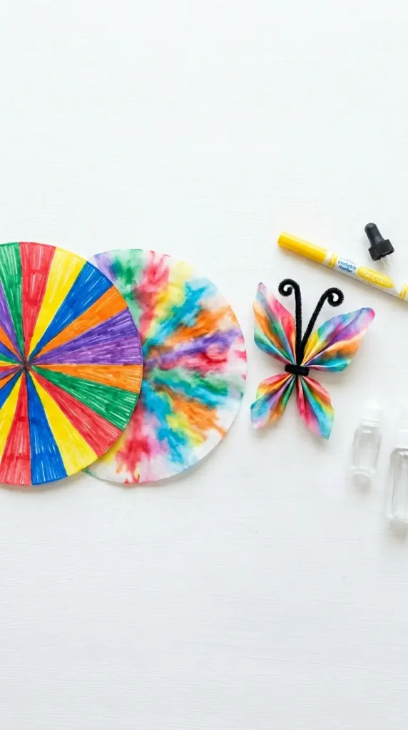 18 Easy Spring Classroom Crafts - Coffee Filter Butterflies 1 1. Classic Watercolor Bleed Coffee Filter Butterfly