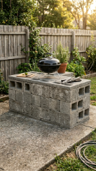 18 Easy Outdoor Kitchen DIY Ideas Cinder Block Grill Station 1 1. Simple Dry-Stack Cinder Block Grill Station With Paver Countertop