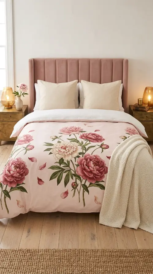 22 Floral Bedding Ideas Blush Peony Romantic Luxury Bed 1 1. The Blush Peony Duvet as the Centrepiece
