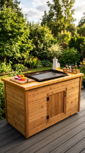 18 Easy Outdoor Kitchen DIY Ideas Blackstone Griddle Station 1 1. Timber Frame Blackstone Station With Butcher Block Surround
