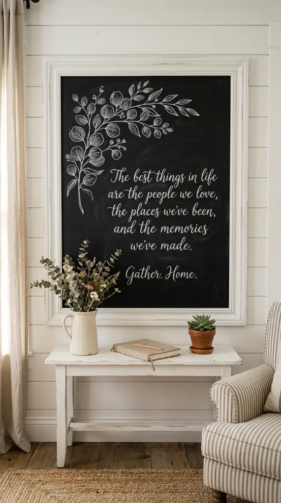 22 Farmhouse Living Room Wall Decor Ideas 10 10. Farmhouse Chalkboard Wall Panel