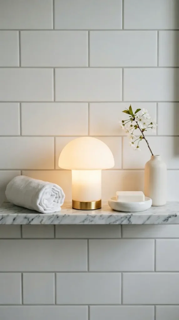 18 Mushroom Lamp Decor Ideas for Every Home Aesthetic 10 10. Mini Mushroom Lamp as a Bathroom Vanity Accent