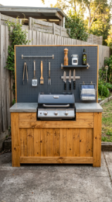 18 Easy Outdoor Kitchen DIY Ideas Pallet Wood Bar Grill 10 10. Pallet Wood Bar With Pegboard Back Wall