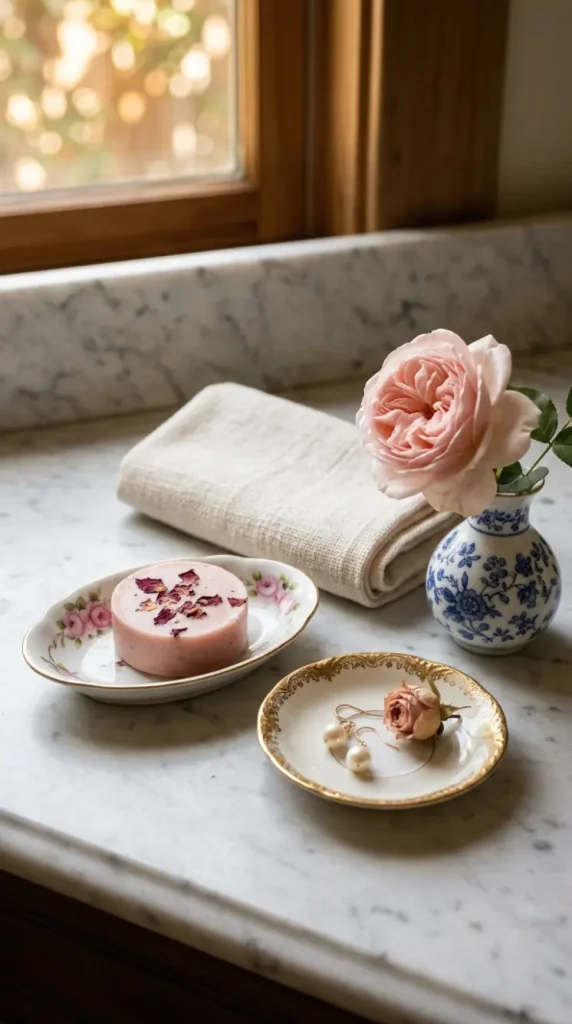 22 Mother's Day Brunch Decorations With Vintage China 10 10. Vintage China Soap and Trinket Display